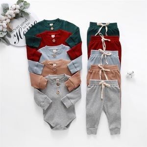 Besondere Anlässe Baby-Outfits, zweiteilig, solide Sets, für Kleinkinder, geborene Mädchen, Jungen, Herbst-Winter, Baby, Mädchen, Jungen, langärmlig, Strampler, Hosen, 0–24 Monate, 221007