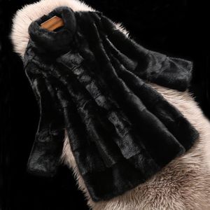 Women's Fur Faux Luxury 100 Real Rabbit Coat For Women Full Pelt Cut Striped Thick Keep Warm Long Oversize Natural sr759 221006