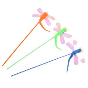 Cat Toys 1 PC Kolorowe brzmienie Dragonfly Feather Tickle Rod Teaser Interactive Trening Pet Fun Supplies 1538 D3