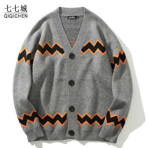 Sweaters Hip Hop Knitted Sweater Cardigan Men Women Vintage Harajuku Oversized Streetwear Loose Colorblock Retro Knitting Jacket Unisex Y2210