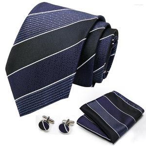 Bow Ties Promo Men's Tie 8cm Width Blue Plaid Formal Necktie Handkerchief Cufflinks Sets Discount Neckties For Wedding