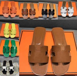 Дизайнер Orans Sandals Роскошные тапочки скользят Flat Women Shoes обувь подлинные кожа