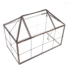 Titta på lådor 652f miniatyr växthusbröllopskort container hus form geometriskt saftigt terrarium med svänglock bordsskiva planterare