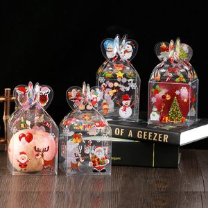 4 Styles Juldekoration Apple Boxes Gift Wrap Cartoon Santa Claus Snowman PVC Transparent Candy Box Party Supplies