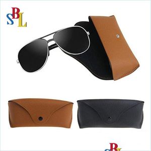 Sunglasses Cases Bags Wholesale Black Sun Glasses Case Retro Brown Leather Sunglasses Box Discount Fashion Eye Pouch Without Cleanin Dhd3E