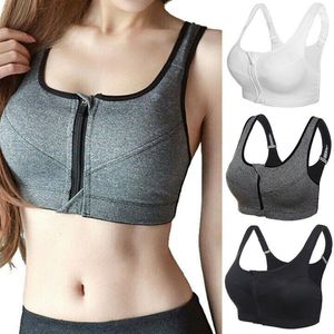 Yoga Outfit Women Front Zip Sports Bra Push Up High Impact Wireless Padded Tank Top For Running Fitness Workout