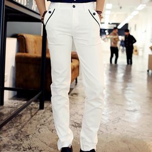 Men's Pants Wholesale- Spring Men Casual White Pencil Cotton Shinny Cargo With Pockets For Charming Sexy Dress Trousers1