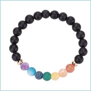 Beaded Strands Colourf 8mm Natural Lava Stone Pärlor Chakra Armband Vulkanisk rock Aromaterapi Essential Oil Diffuser för kvinnor 847 DHVLB