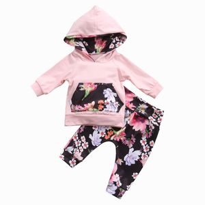 Kläder set Citgeett spädbarn baby barn flickor kläder blommor rosa huva toppar byxor söta vårens höstkläder set ss 221007