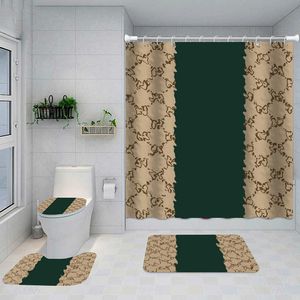 Letters Printed Modern Shower Curtains Designer Bathroom Floor Mats 4 Piece Set Toilet Seat Covers Bath Curtain Carpet