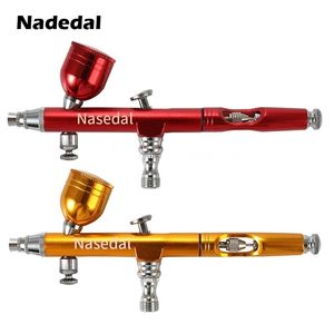 Spray Guns Red/Gold Airbrush Dual Action Gravity Feed 0.3mm Nozzle Gun Cake Decorating Brushes For Nail Manicure With Wrench Straw 221007