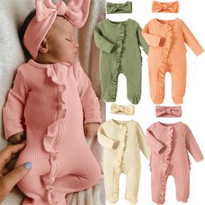 Kleidung Sets Baumwolle Rippen Strampler Herbst Winter geboren Baby Mädchen Kleidung Rüschen Overall Für Kleinkind Strampler Playsuits 221007