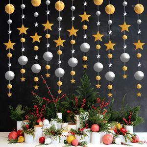 Juldekorationer för hem 4m Twinkle Gold Star Round Paper Garlands Pendant år 2022 Xmas Decor Navidad Ornaments
