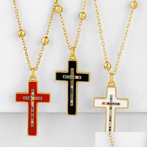 Hänge halsband vintage halsband smycken gul guld pläterad oljemålning colorf cz cross fo män kvinnor trevlig gåva till flickvän 374 dhu1l