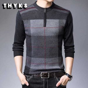 Sweaters 2022 New Jersey Mens Pullover Knit Male Fashions Zipper Thick Warm Winter Striped Knitted Pull Sweater Men Wear Y2210