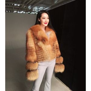 Women's Fur Faux Winter Women Genuine Short Coat Lady Fashion Real Red Jacket Luxury Natural Stripe Plus Long Sleeve 221006