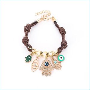 Charm Armbänder Mode Fatimas Hand Hamsa Armband Evil Eye für Frauen Leder Anhänger Strick Link Arm Fatima 2892431 133 W2 Drop Deliv Dhoqn