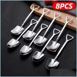 Kaffe Scoops Scoops 410 Rostfritt stål Spade Spoons Creative Coffee Spoon For Ice Cream Dessert Cotlary Set Drop Delivery Bdesybag DHK5J