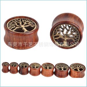 Plugs Tunnels Tree Of Life Wood Ear Plugs Tunnels Copper Sheet Hollowed Out Ears Enlargement Body Jewelry Women Men 3Qy Q2 Drop Deli Dhquh