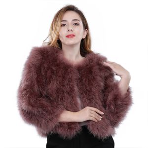 Women's Fur Faux Winter Female Real Ostrich Coats lady Lovely Natural Turkey Jackets Knitted Genuine Outerwear short style 221006