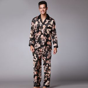 Men's Sleepwear SSH004 High Quality Printed Wedding Mens Pajamas Satin Silk Nightgown Spring Autumn Male Full Sleeves Pants Pajama Set 221007