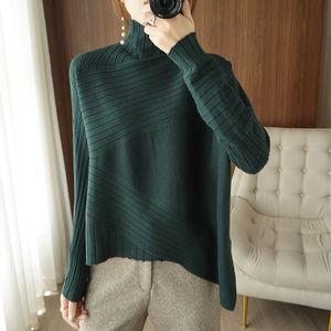 Женские трикотажные трикотаж Tees Sweater Sweater Женщины Осень сплошной с длинным рукавом. Пуловой пуловер Женский густой рыхлый кашемир шерстя