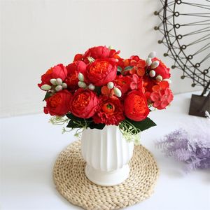 Decorative Flowers 5 Heads White Peony Artificial Silk Wedding Decoration Winter Fake Big Red For Garden Outdoor