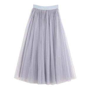 Casual Dresses Vintage Tulle Skirt Women Elastic High Waist 3 Layers A-line Pleated Mesh Long Bride Tutu s Female Jupe Longue 221007