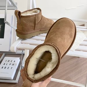 Australien Snow Boots Designer Womens Platform Ultra Mini Boot Real Leather Thick Bottom Man Fur Booties Australian Cowboy Winter Shoes Chestnut