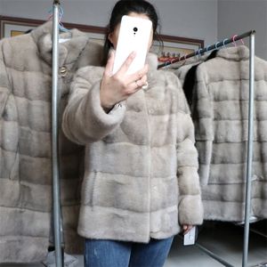 Women's Fur Faux Long sleeved natural true mink coat short style winter fashion for women 221006