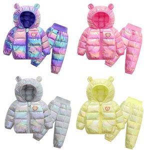 Kleidungssets für Babys, warm halten, mit Kapuze, Daunenjacken und Hosen, Kleidung für Kinder, Winterkleidungssets, Schneeanzug, Mäntel, Skianzug für Mädchen 221007