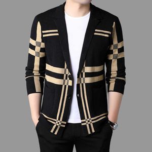 Sweaters New Men's Spring Korean Knitted Cardigan High-end Brand Fashion Plaid Sweater Coat Male Autumn Leisure Luxury Y2210