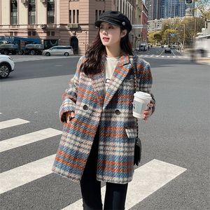 Frauen Wolle Mischungen Tweed Winter Weibliche Herbst Mantel Jacke Windjacke Parka Frauen PLAID Woolen Mantel Capes Cape Mantel Mantel Warme frauen Kleidung 221007