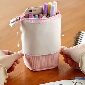 Pencil Case Stationery Bags Pencil-box Solid Corduroy Retractable Smiple Style Organizer For Boys Girls LYX53