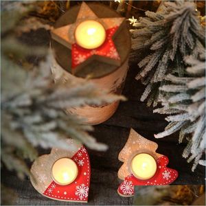 Parti Dekorasyon Mini Noel Ağacı Şeklleri Kutu Ahşap Aşk Mum Tutucu Beş Süreli Yıldız Şamdanlar Masaüstü Hediyeleri Dec Dhqkp