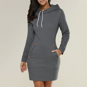 Casual Dresses Spring And Autumn Ladies Knee-Length Hooded Warm Sweatshirt Long Sleeve Camp Collar Pocket Simple Sports 221007