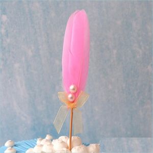 Party Decoration Party Decoration Baking Cake Card Insertion Shining Flag Table Centerpieces Golden Feather Pearl Dessert Dress Up We Dhgkv