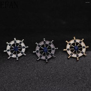 Brosches Korean Fashion Crystal Navy Style Boat Ruder Anchor Brosch för herrdräkt Badge Pins smycken Skjorta krage Tillbehör