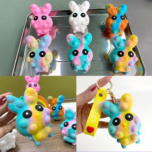 2022 Fidget Toys Sensorial Colorido tie-dye Páscoa coelhinho bola push bubble anti estresse Animais fofos crianças brinquedo de descompressão C85