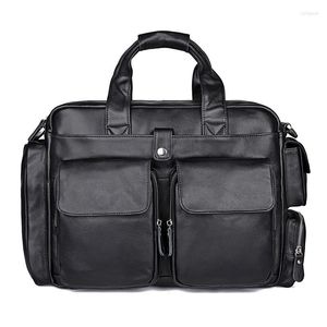 Briefcases Top Quality Man Handbag Genuine Leather Business Travel Bag 15.6'' Inch Laptop Men Briefcase Portfolio Messenger Bags