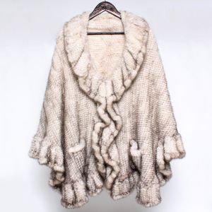 Women's Fur Faux Women Luxury Real Mink Shawl Knitted Stole Lady Genuine Poncho Fashion Warm 100 Natural Coats 221006