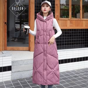 Gilet da donna 0411 Nero Blu Rosa Beige Gilet XLong Cappotto da donna Gilet spesso con cappuccio Gilet senza maniche Gilet alla moda Capispalla femminile 221007