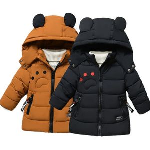 Down Coat Little Kids Winter Warm Cotton Baby Boys Girls Tjockning Hooded Söt vindbrytare för småbarnstecknade outfit Spädbarnsjacka 221007