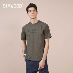 Camisetas masculinas simwood 2022 verão novo bambu articulação algodão de algodão T-shirt Men letter impressão solta plus size size tops vintage roupas de marca sk170137 t221006