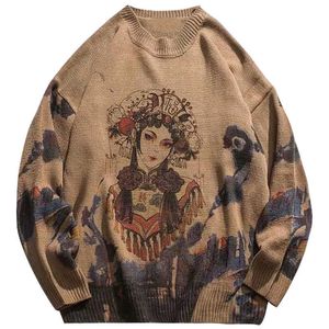 Swates chiński styl mężczyźni zimowi gęste pulovers dzianin hip hop harajuku streetwear vintage okrągły szyję ponadgabarytowy y2210