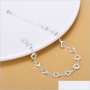 Charm Armbänder Frauen 925 Sterling Splitter Armbänder Handwear Mode Charme Liebe-Herz Anhänger Fußkettchen Armband Zwei Art Schmuck Valen Dhgxt