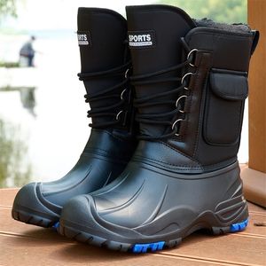 Stiefel Winter Herren Outdoor Schnee Arbeit 2022 Warme rutschfeste Midbarrel Regen zum Angeln Schwarz Wasserdicht 221007