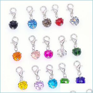 Charms 20Pcs Mix Colors Crystal Birthstone Dangles Birthday Stone Pendant Charms Beads With Lobster Clasp Fit For Floating Locket 919 Dhogd