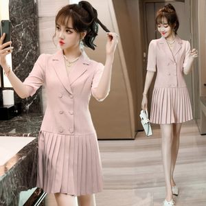 Arbeitskleider IZICFLY Sommerstil Falten Rüschen Rosa Koreanisches Kleid für Frauen Büro Schlank Karriere Business Casual Arbeitskleidung 221006