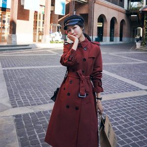 Frauen Trenchcoats Marke England Stil Elegante Zweireiher Schlanke Frauen Mantel Rot Lange Mit Gürtel Dame Windjacke Weibliche Duster